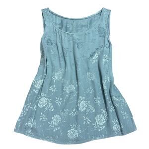 Vintage Blue Floral Jacquard Slip Tank Top Womens Small Sleeveless Made in USA
